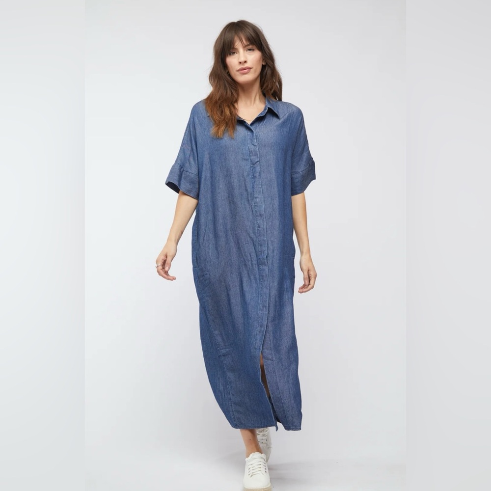 NWT Oliver Logan "Vista" dark chambray maxi dress sz L